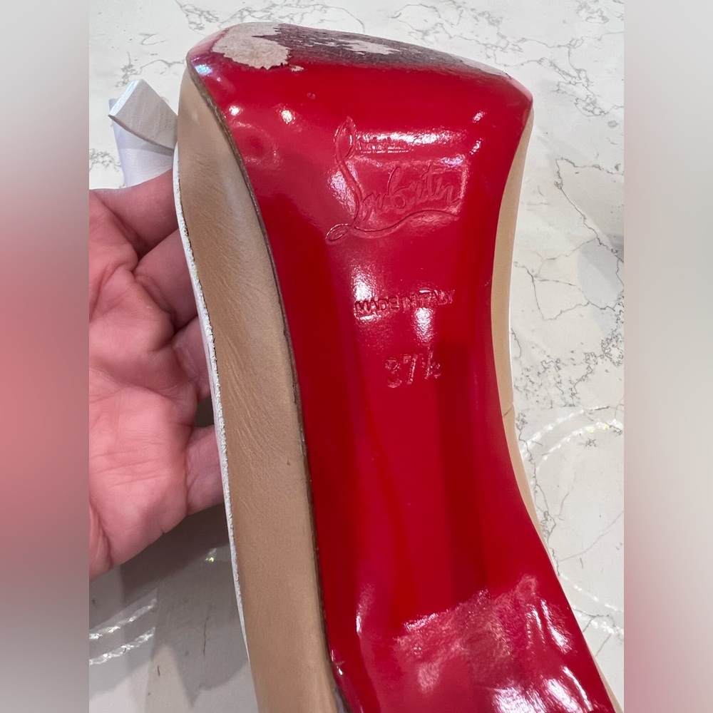 Christian Louboutin, beautiful beige heels with white bow, size 37.5 - Picture 13 of 13